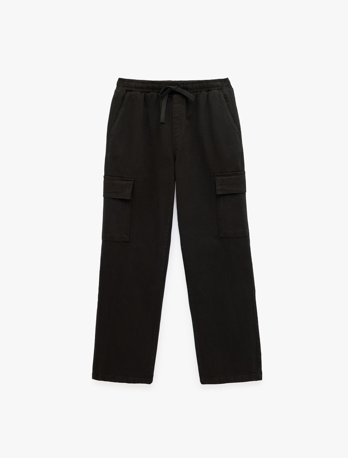  Pamuklu Cepli Gabardin Beli Bağcıklı Kargo Pantolon