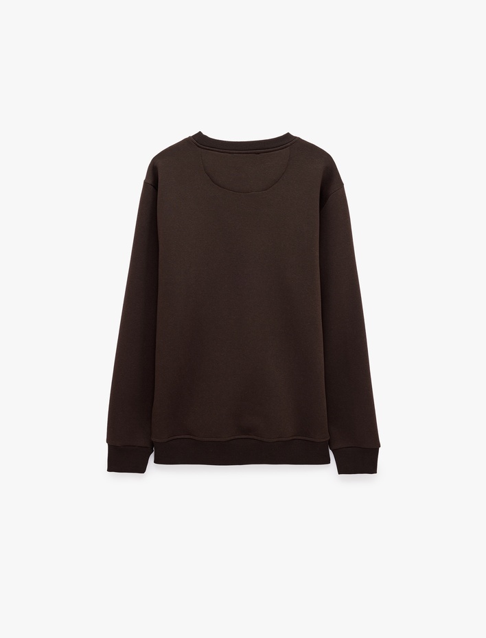  Uzun Kollu Üç İplik Şardonlu Nakışlı Bisiklet Yaka Sweatshirt