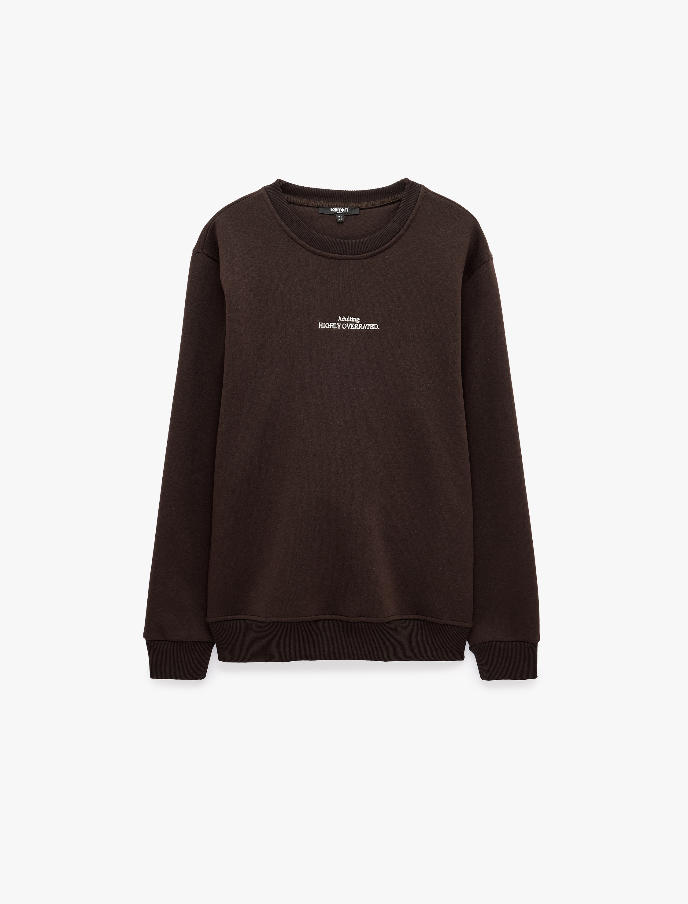   Uzun Kollu Üç İplik Şardonlu Nakışlı Bisiklet Yaka Sweatshirt