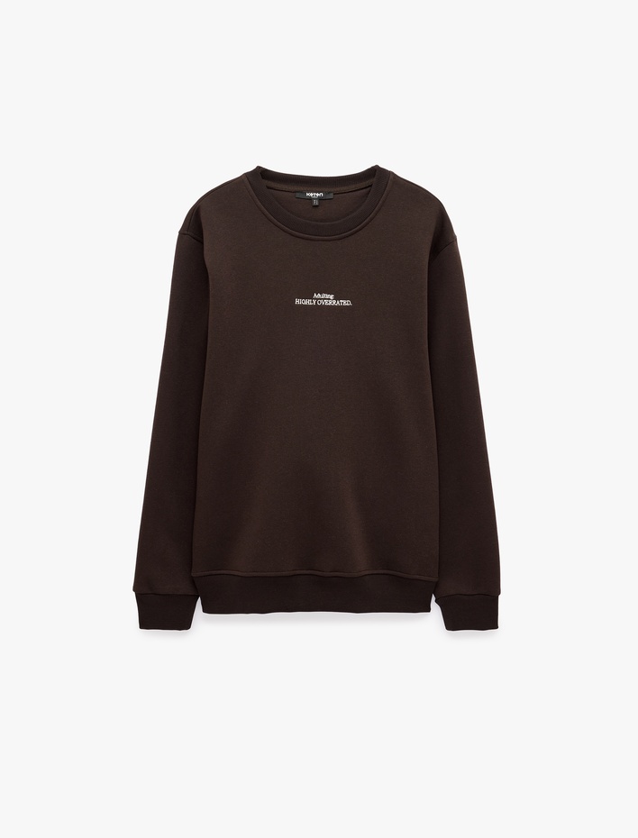  Uzun Kollu Üç İplik Şardonlu Nakışlı Bisiklet Yaka Sweatshirt