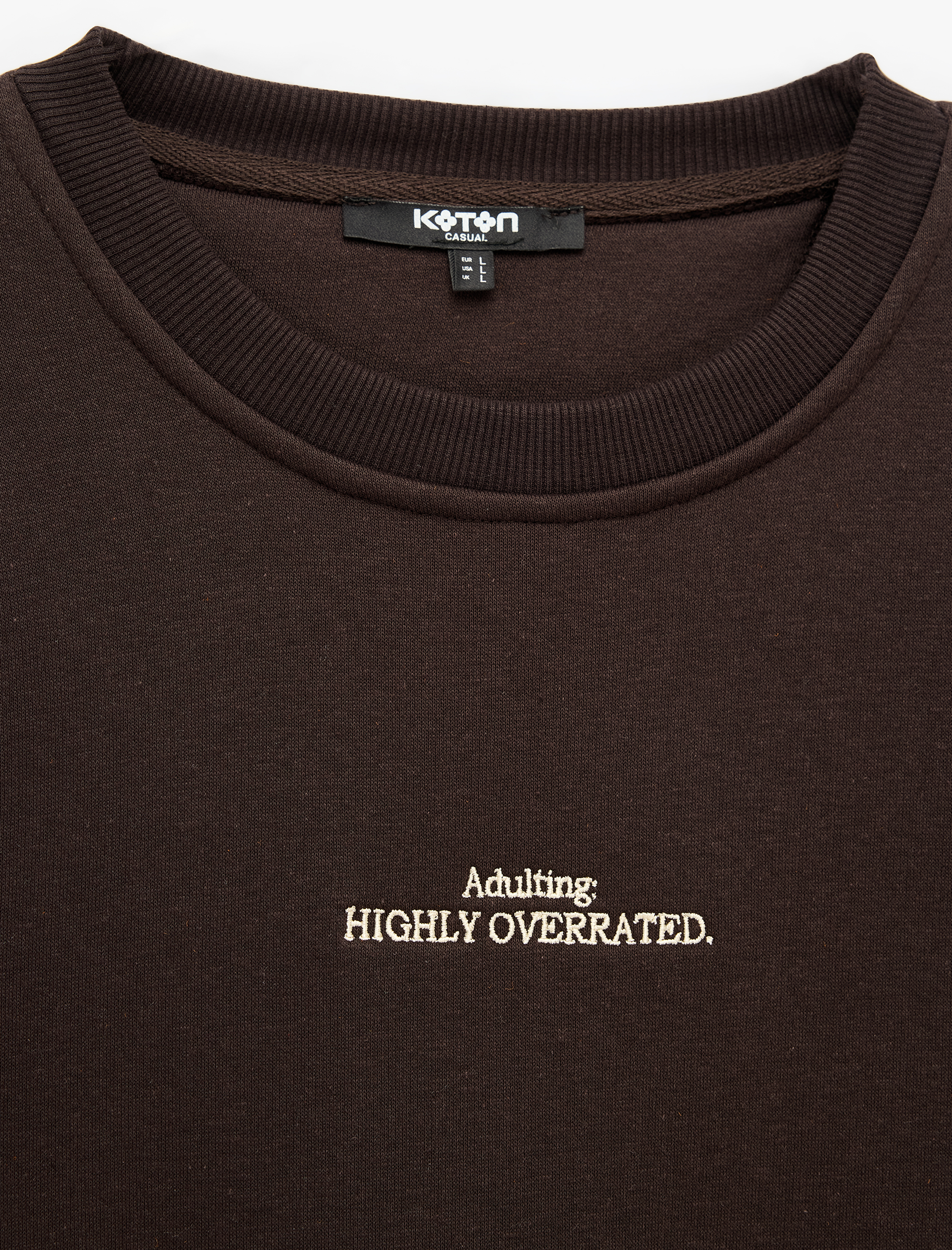   Uzun Kollu Üç İplik Şardonlu Nakışlı Bisiklet Yaka Sweatshirt