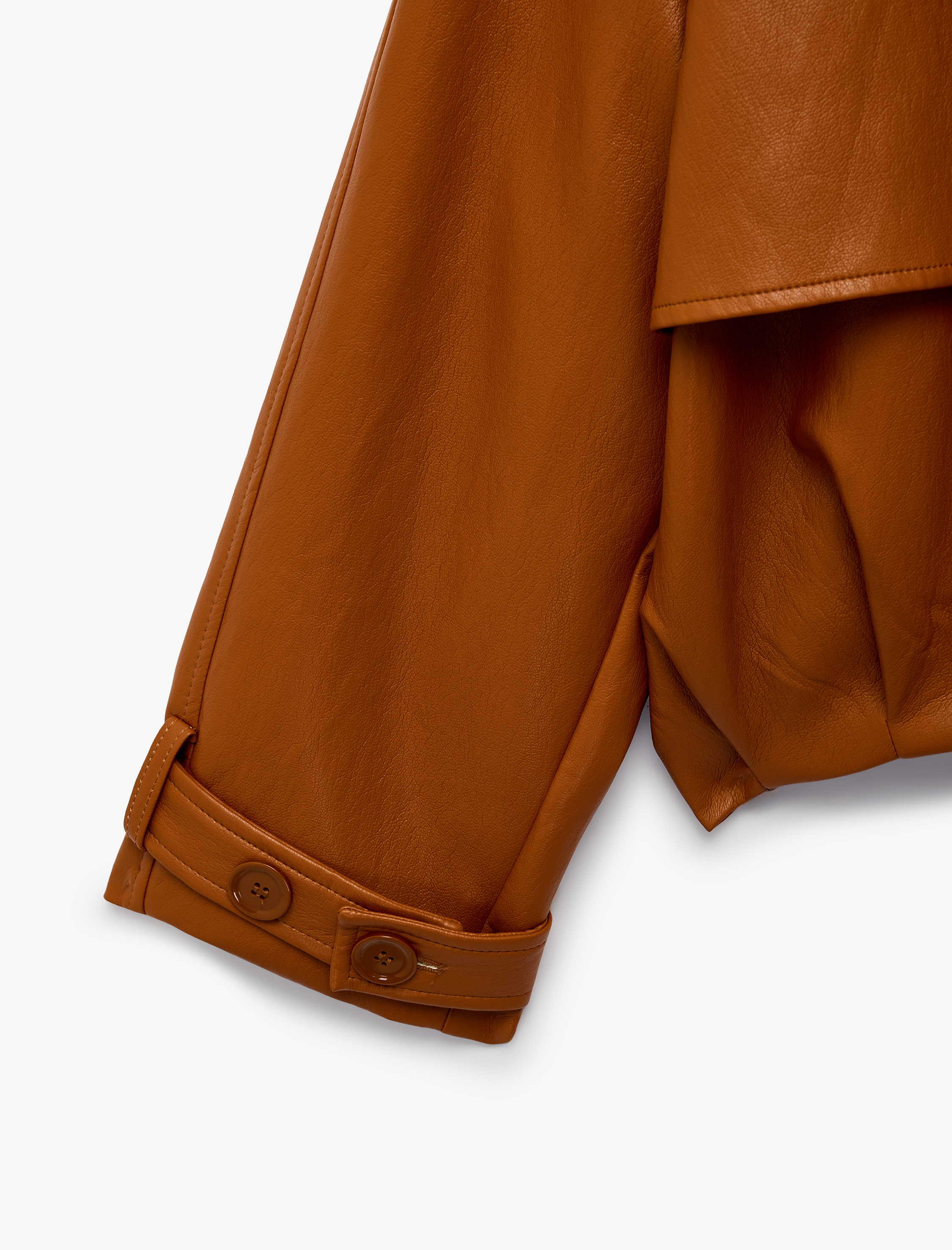   Uzun Kollu Düğmeli Crop Oversize Suni Deri Kruvaze Yaka Bomber Ceket