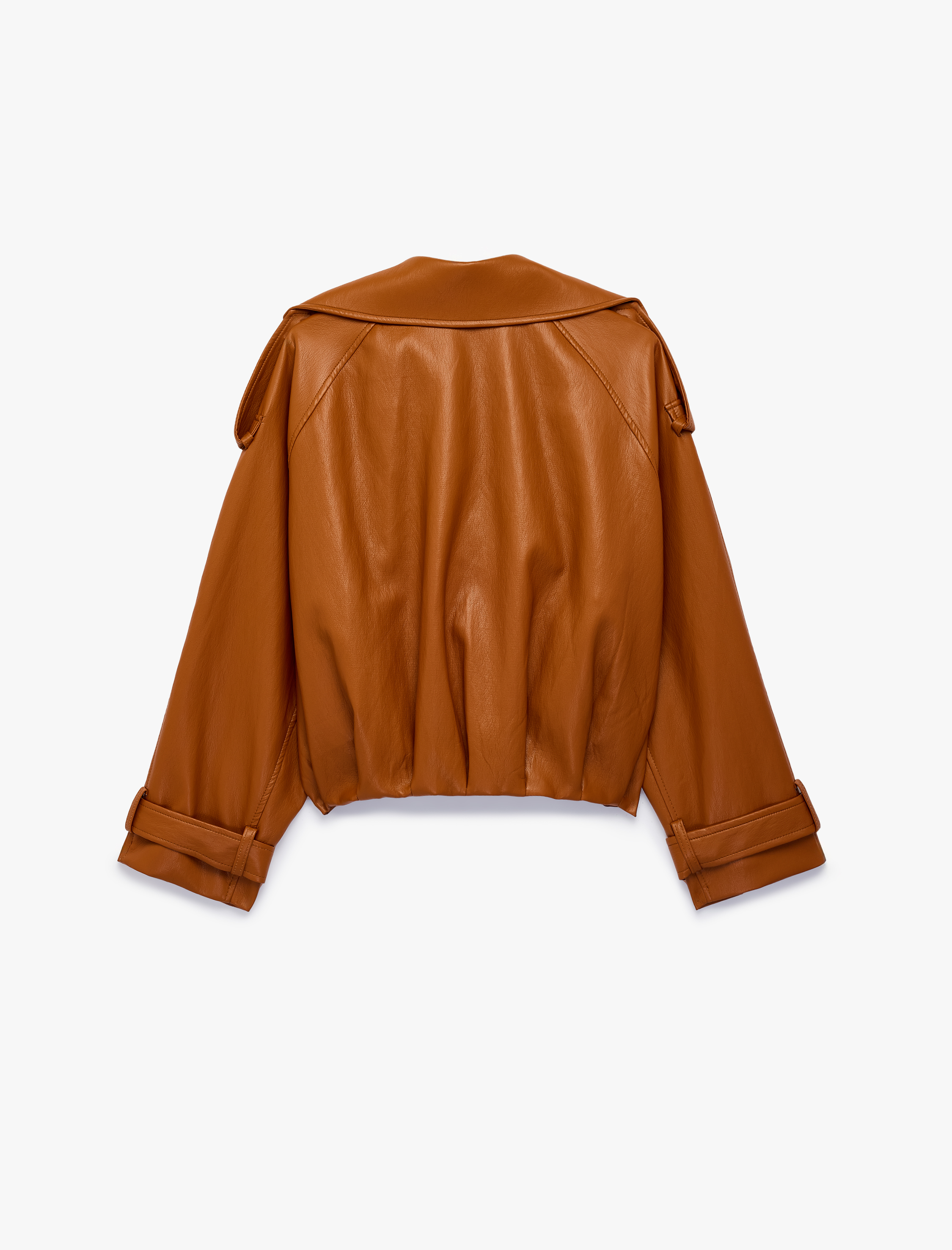   Uzun Kollu Düğmeli Crop Oversize Suni Deri Kruvaze Yaka Bomber Ceket