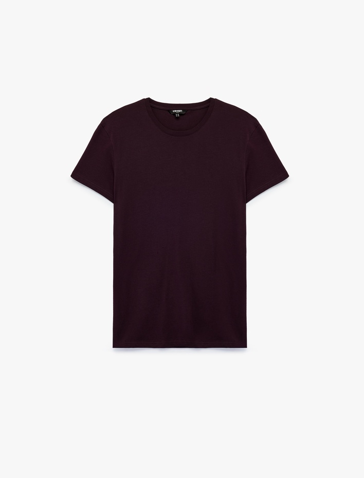  Pamuklu Kısa Kollu Bisiklet Yaka Basic Slim Fit Tişört
