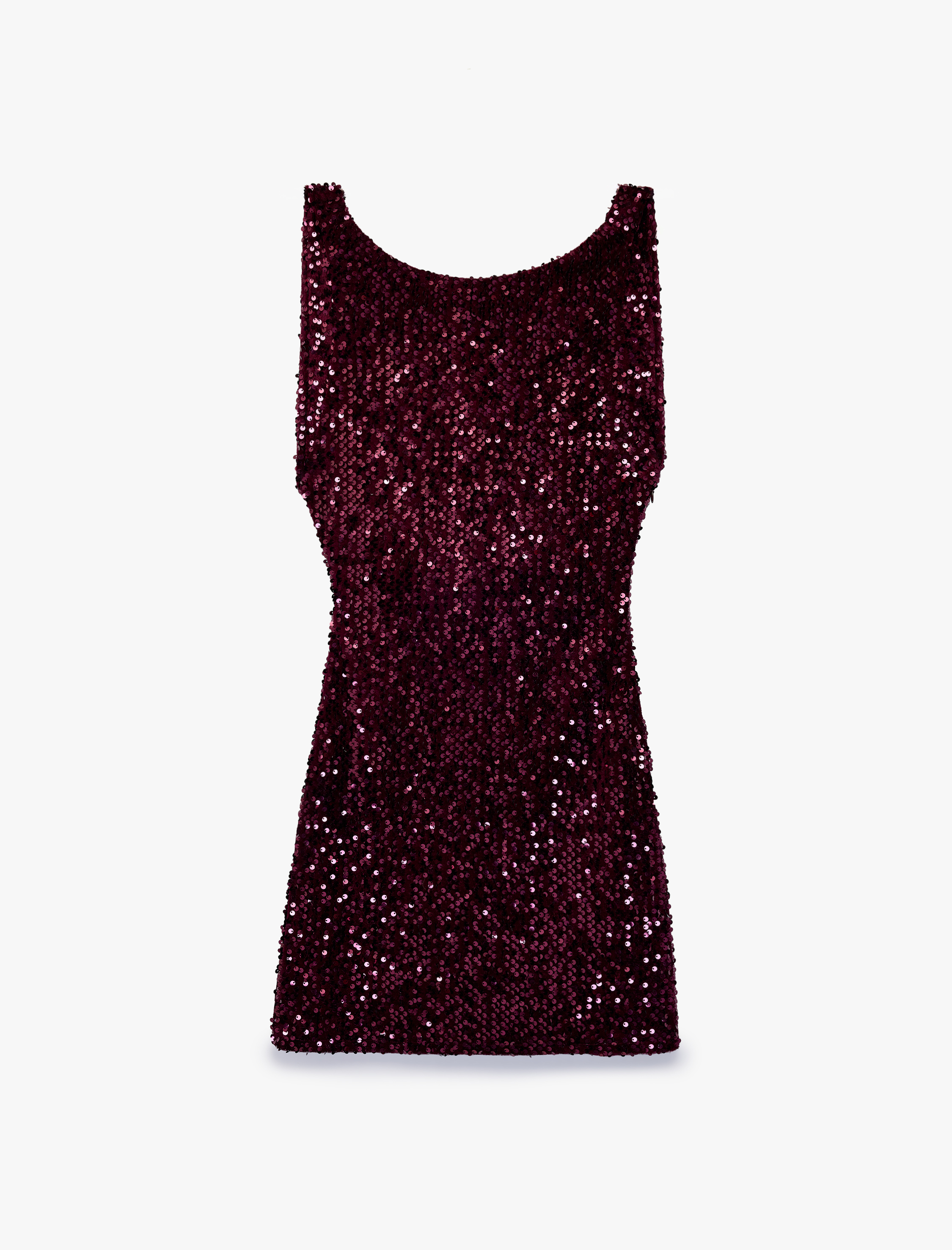   Payetli Slim Fit Bisiklet Yaka Kolsuz Sırt Detaylı Mini Abiye Elbise