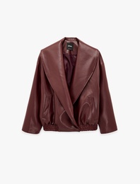 Uzun Kollu Şal Yaka Kruvaze Oversize Suni Deri Bomber Ceket