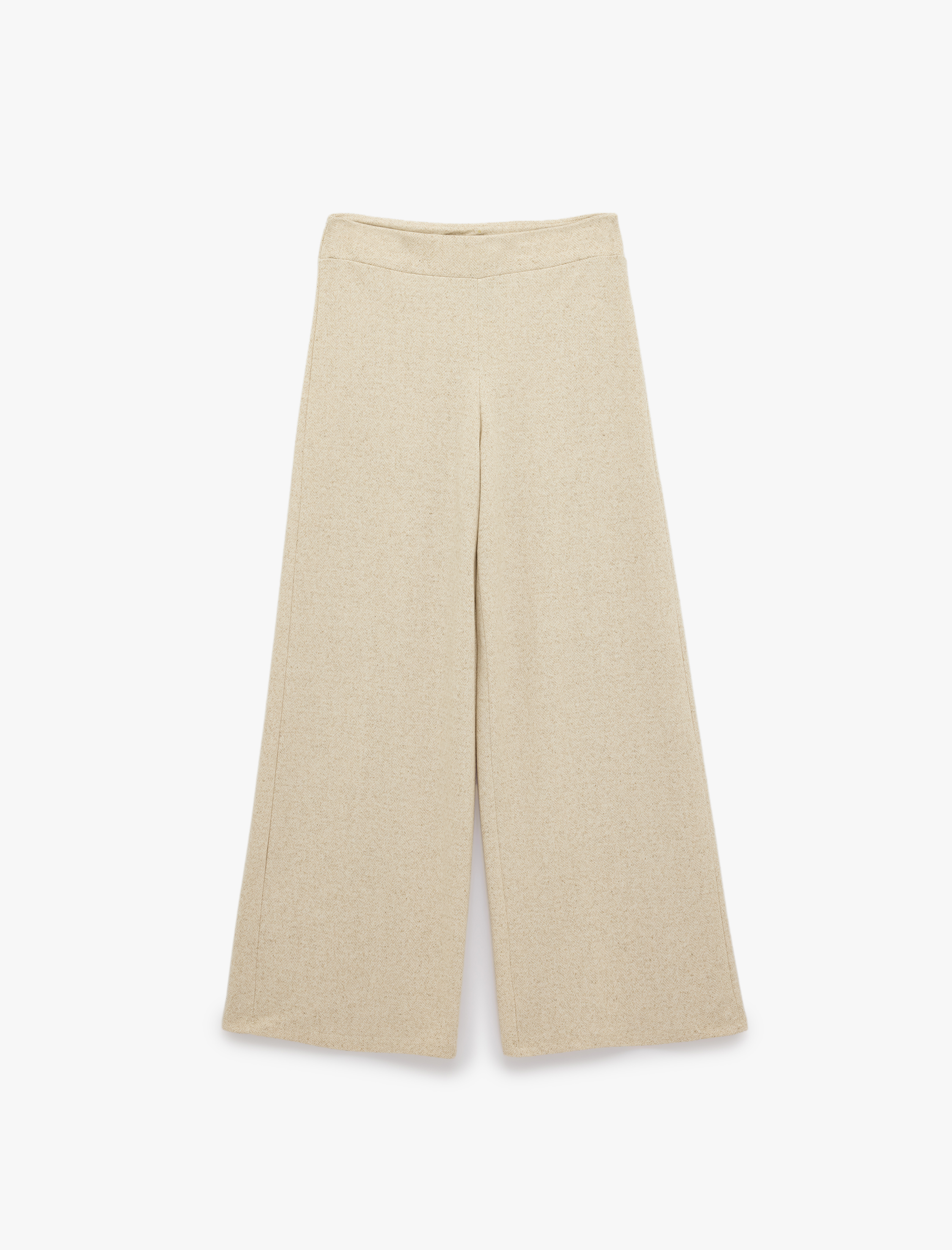   Straight Fit Dokulu Düz Bol Paça Pantolon