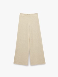 Straight Fit Dokulu Düz Bol Paça Pantolon