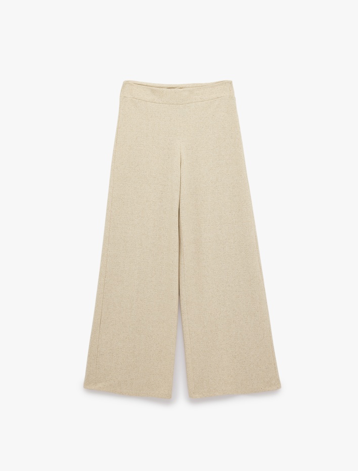  Straight Fit Dokulu Düz Bol Paça Pantolon