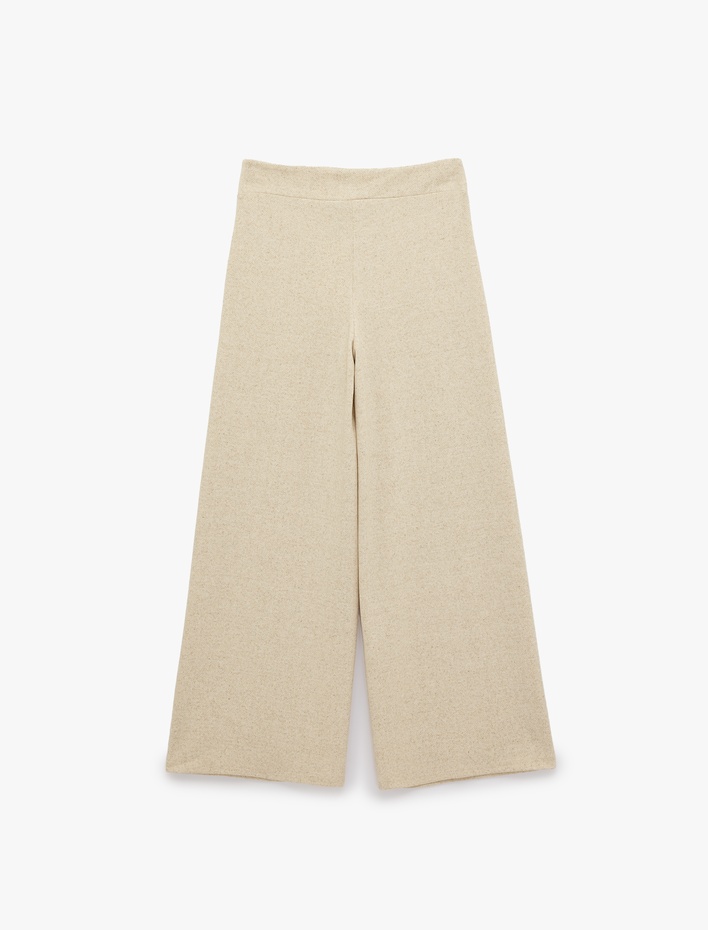  Straight Fit Dokulu Düz Bol Paça Pantolon