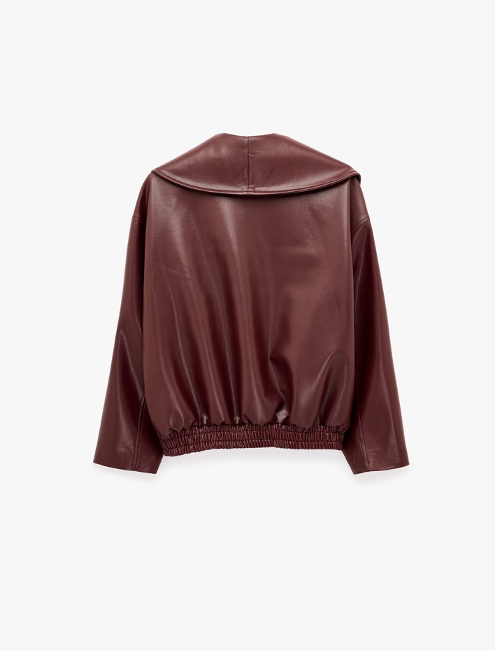  Uzun Kollu Şal Yaka Kruvaze Oversize Suni Deri Bomber Ceket