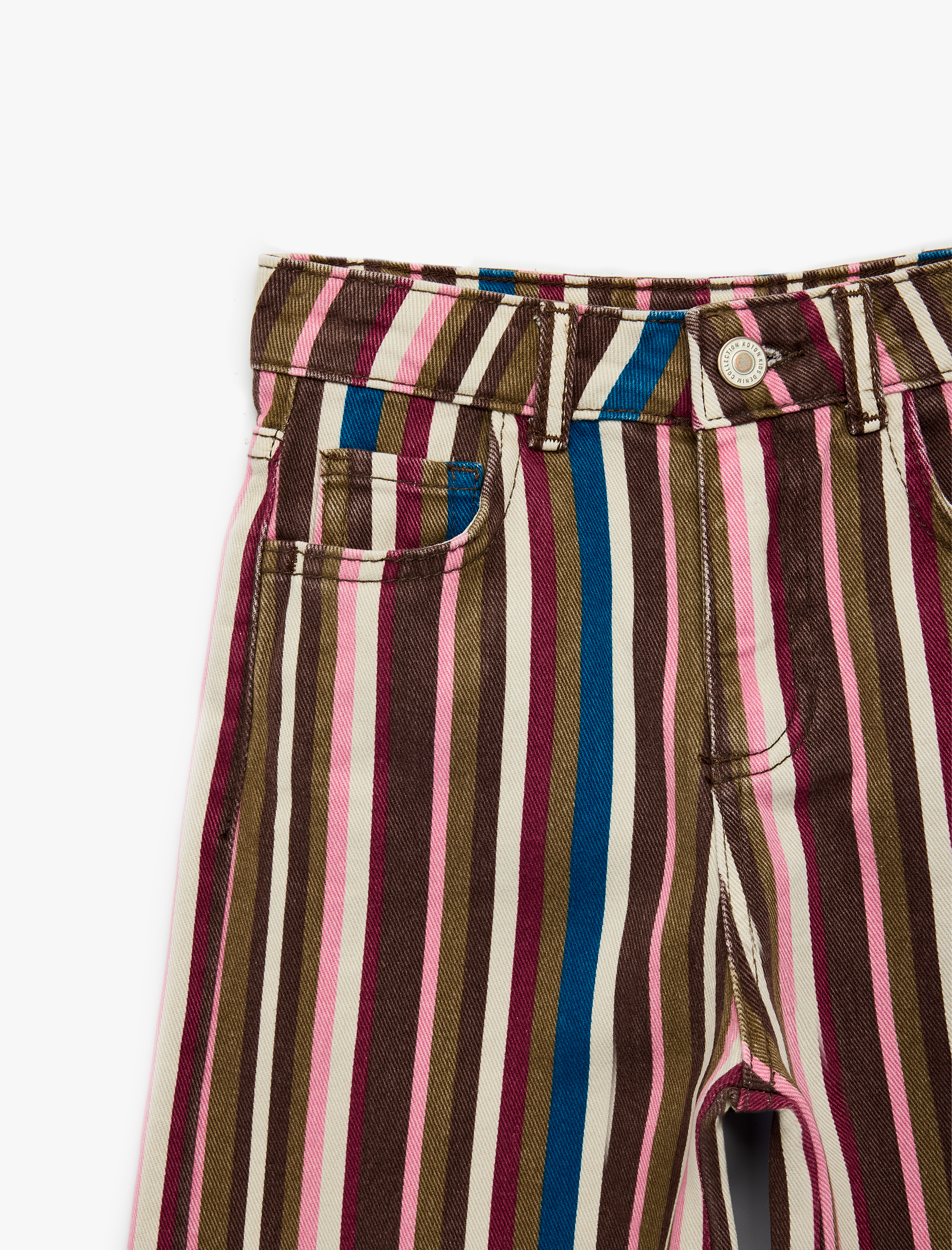  Kız Çocuk Pamuklu Cepli Çizgili İspanyol Paça Denim Pantolon