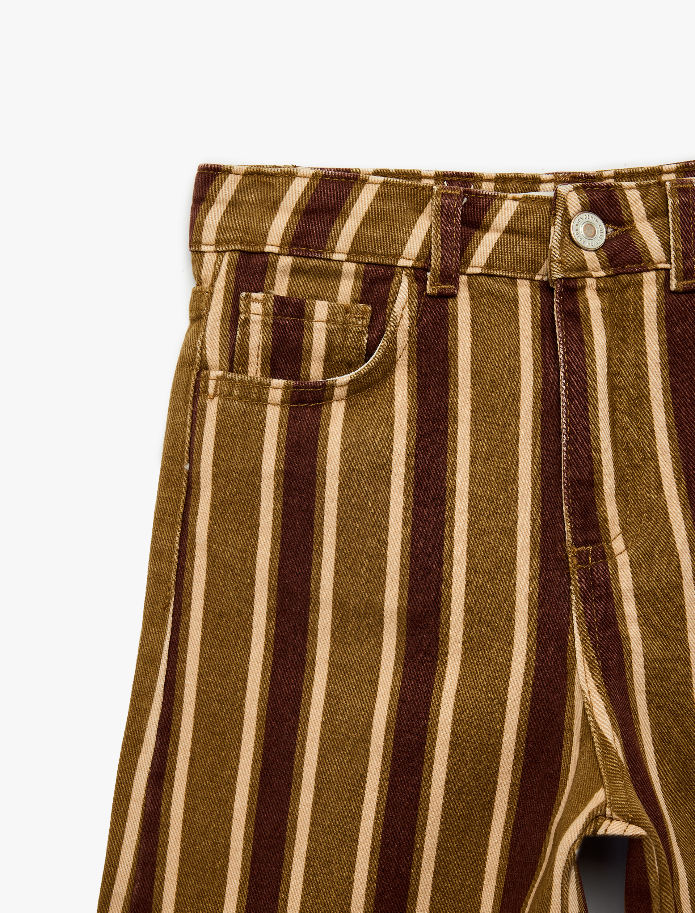  Kız Çocuk Pamuklu Cepli Çizgili İspanyol Paça Denim Pantolon