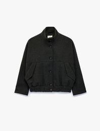 Cepli Uzun Kollu Düğmeli Dik Yaka Oversize Kaşe Bomber Ceket