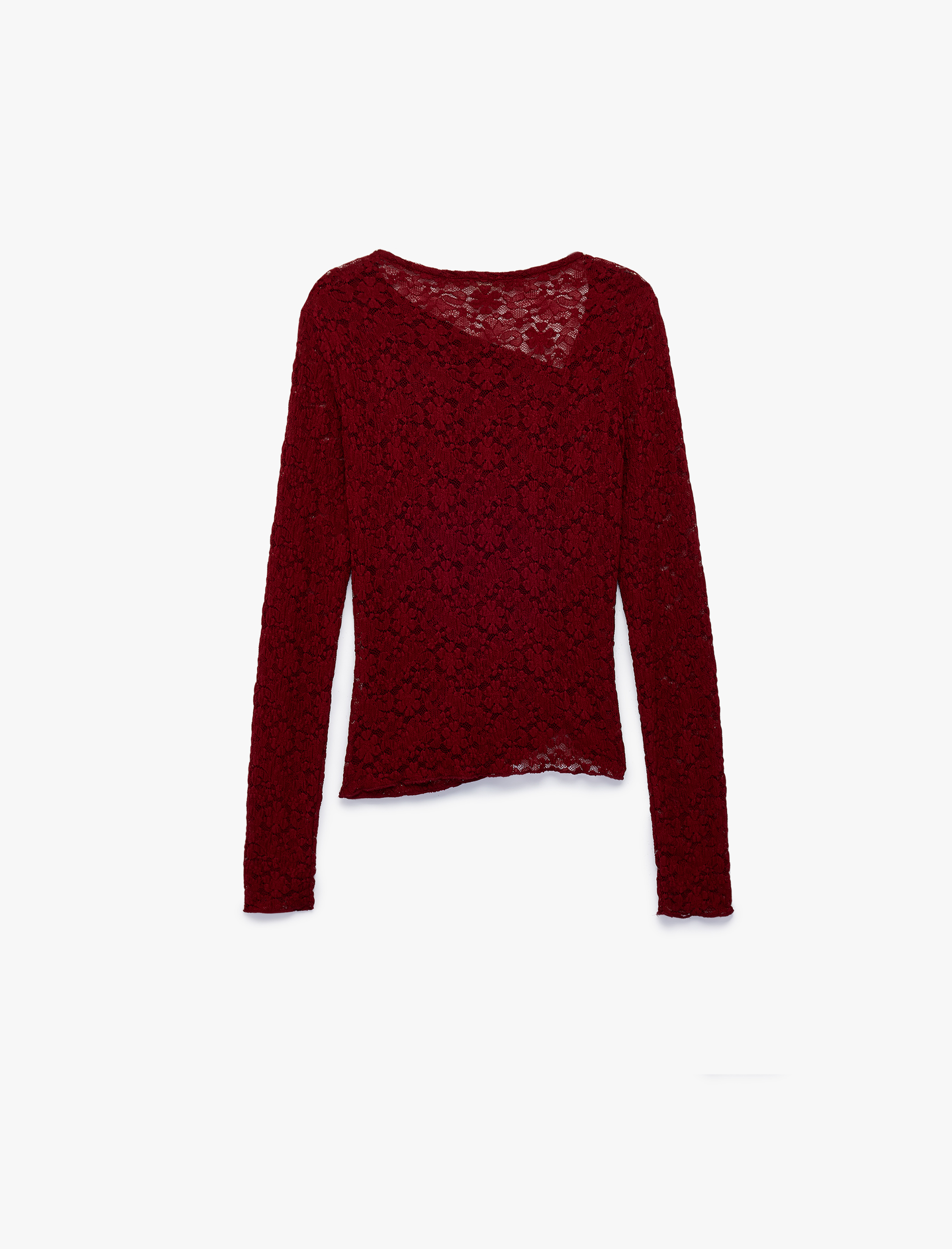   Uzun Kollu Slim Fit Drapeli Asimetrik Yaka Dantel Bluz