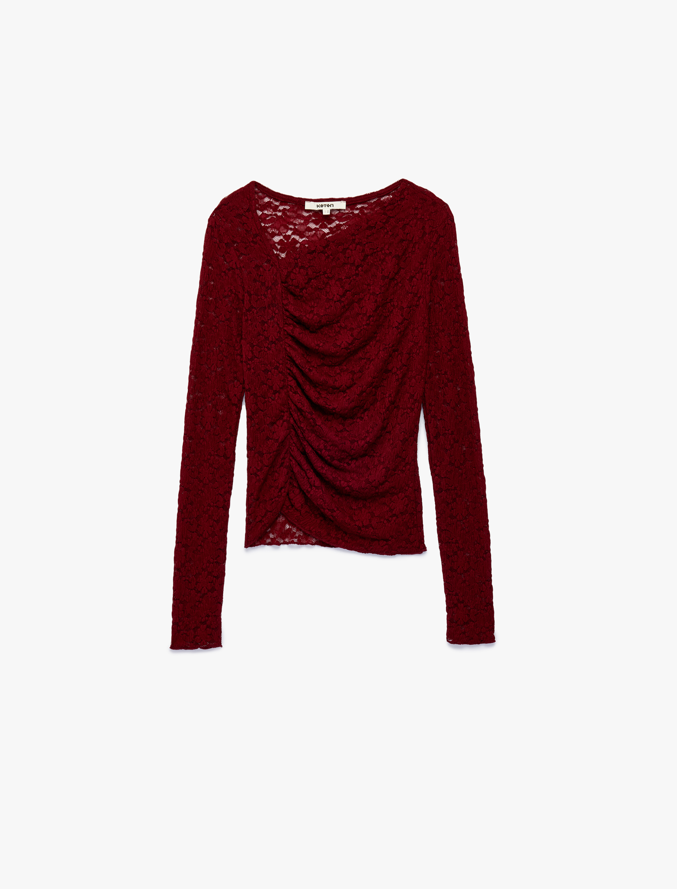   Uzun Kollu Slim Fit Drapeli Asimetrik Yaka Dantel Bluz