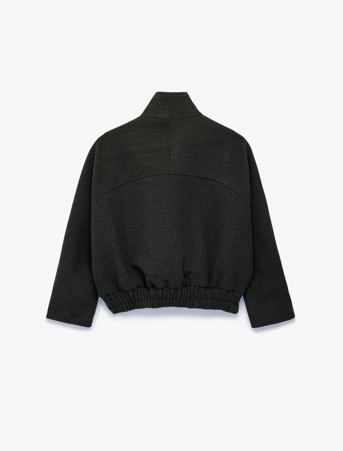  Cepli Uzun Kollu Düğmeli Dik Yaka Oversize Kaşe Bomber Ceket