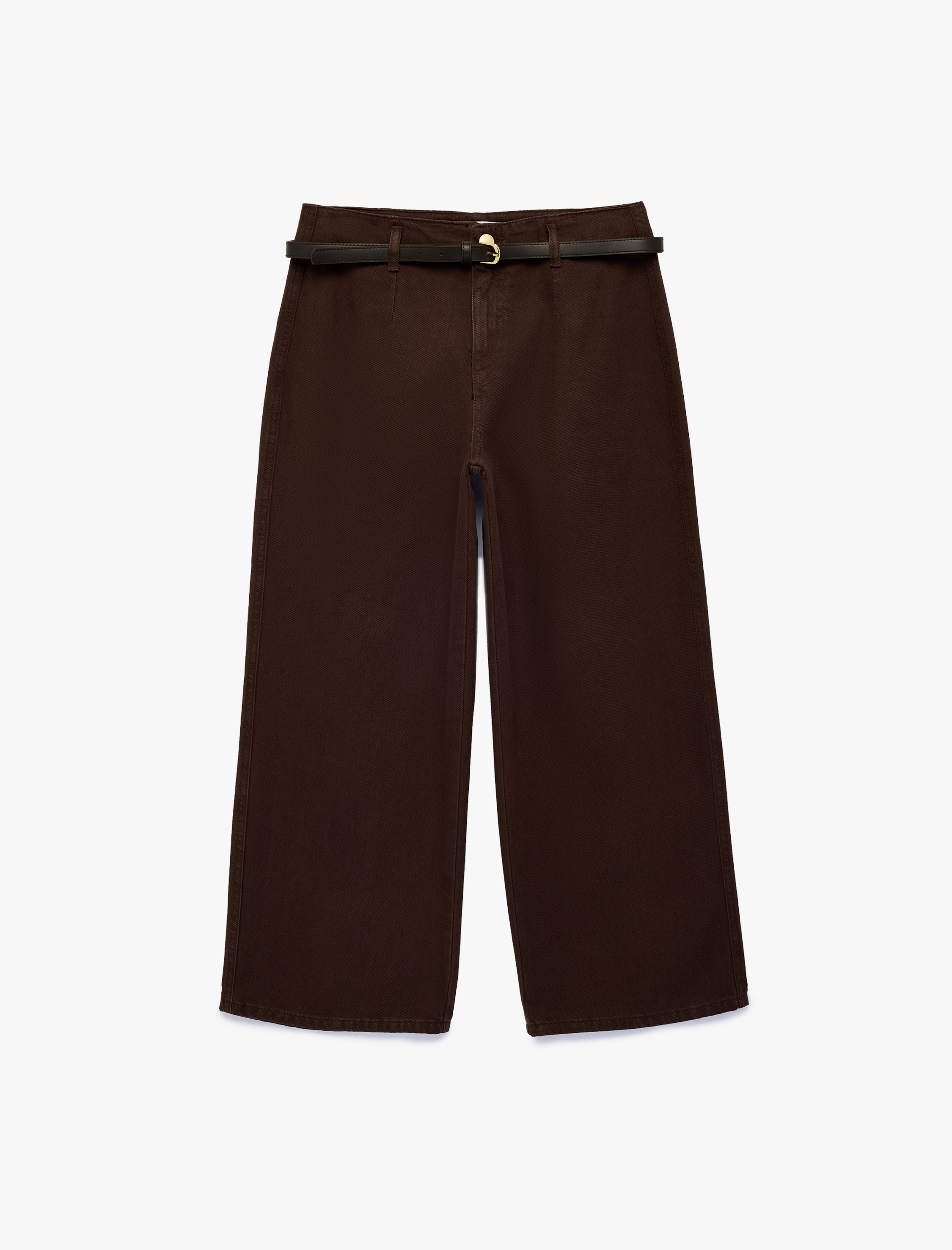   Pamuklu Geniş Paça Kemerli Crop Pantolon - Wide Leg Jeans