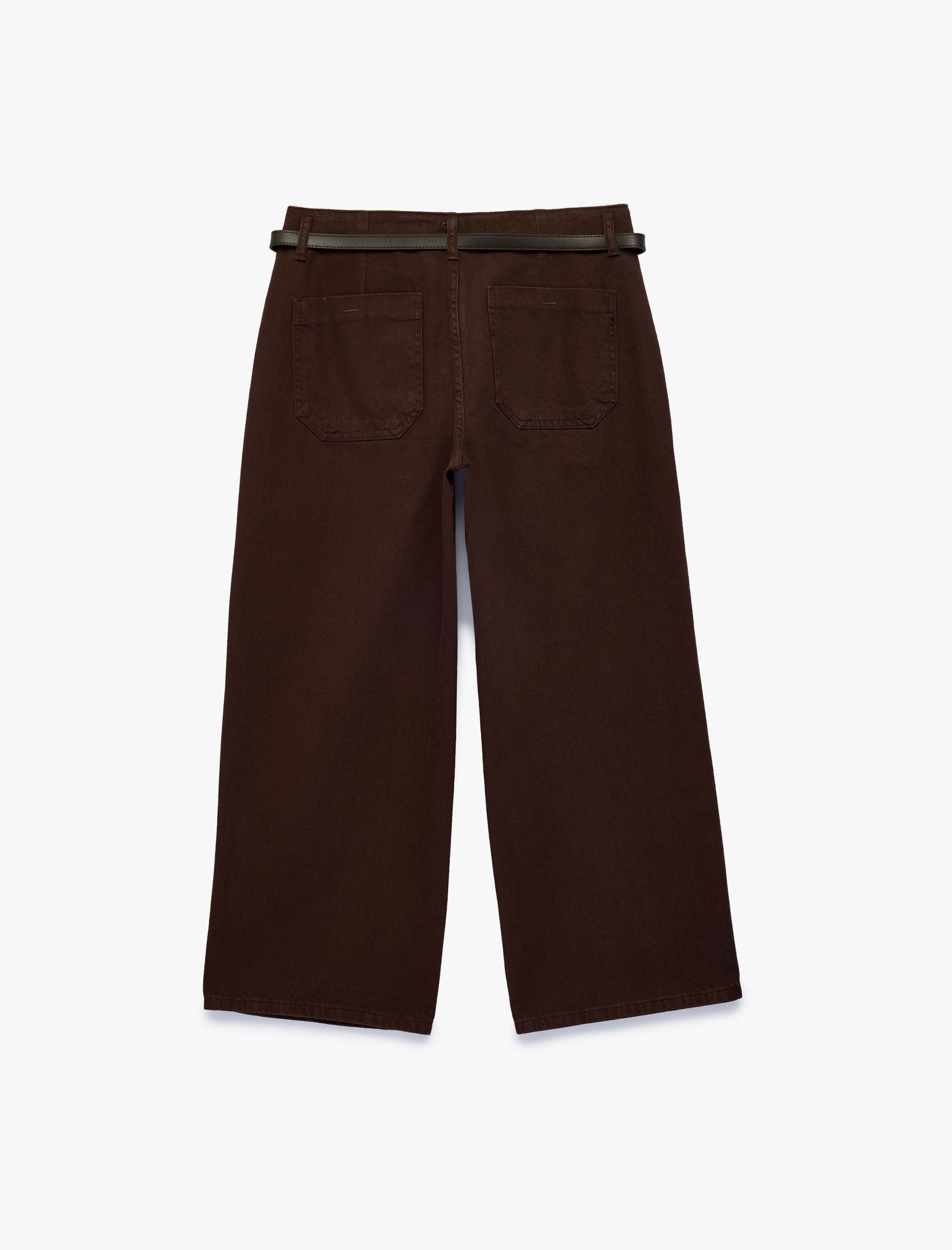   Pamuklu Geniş Paça Kemerli Crop Pantolon - Wide Leg Jeans