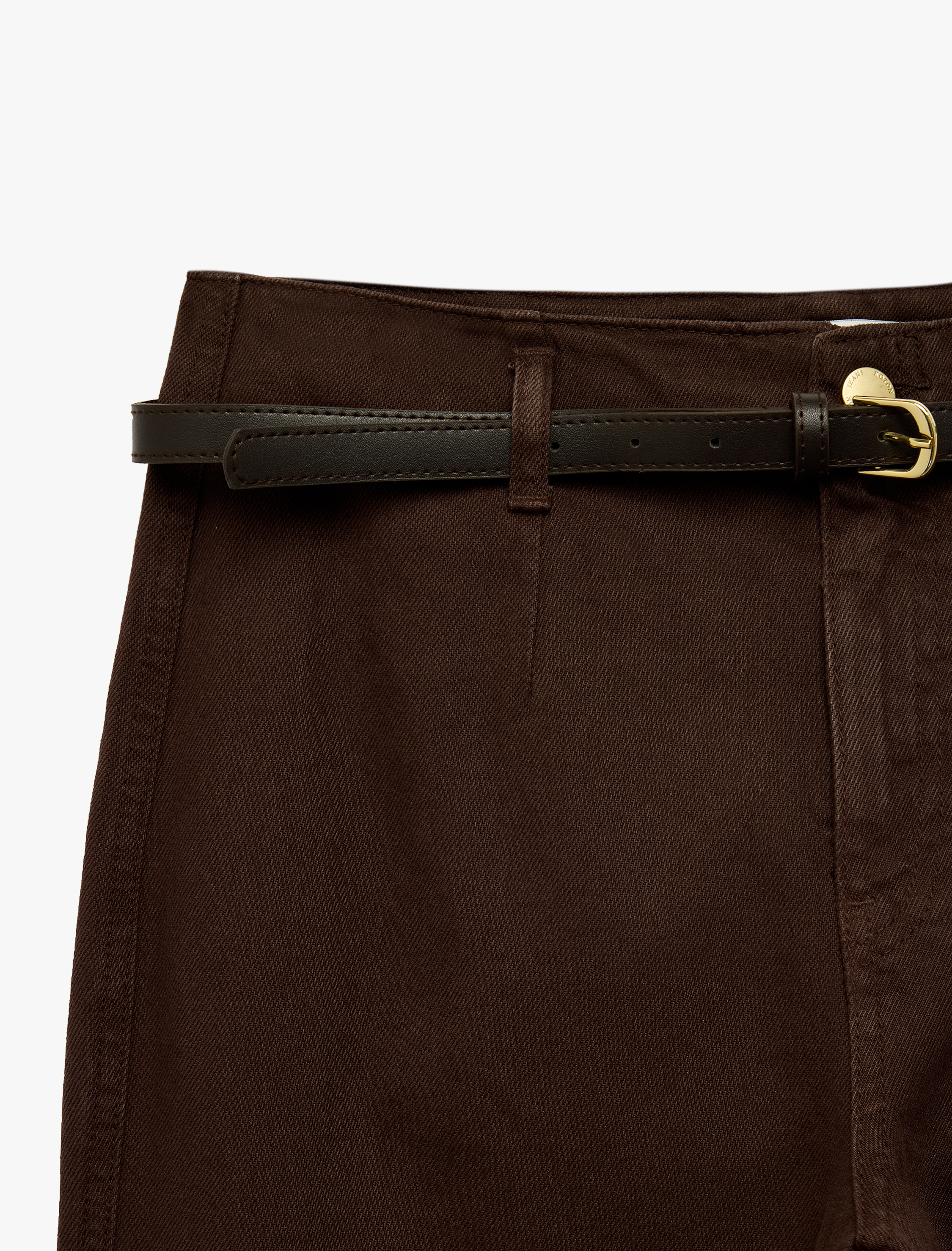   Pamuklu Geniş Paça Kemerli Crop Pantolon - Wide Leg Jeans