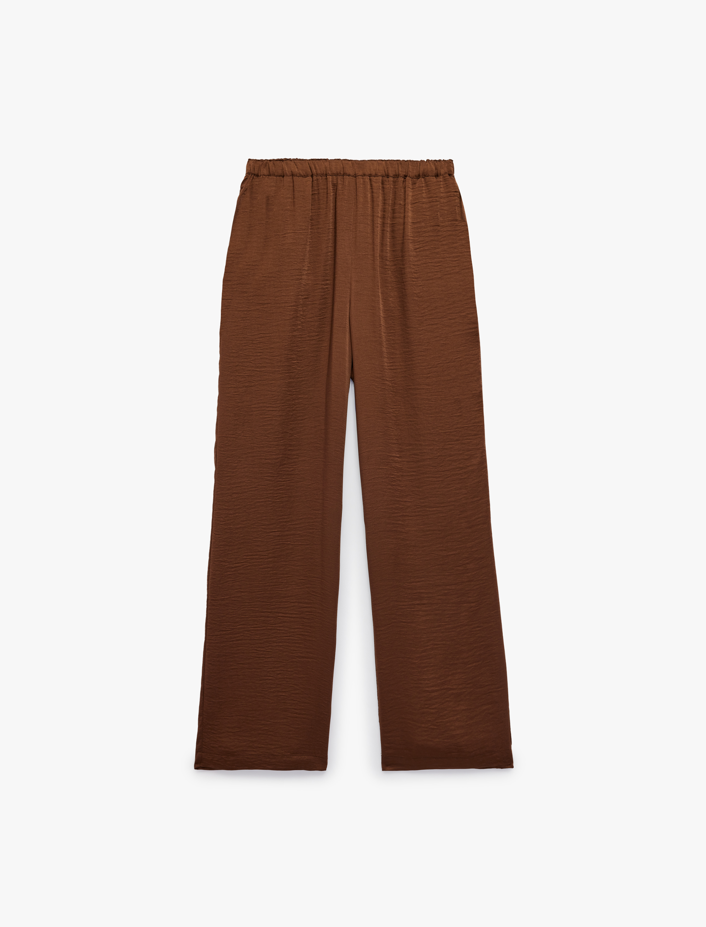   Aerobin Kumaş Beli Lastikli Cepli Geniş Paça Saten Pantolon
