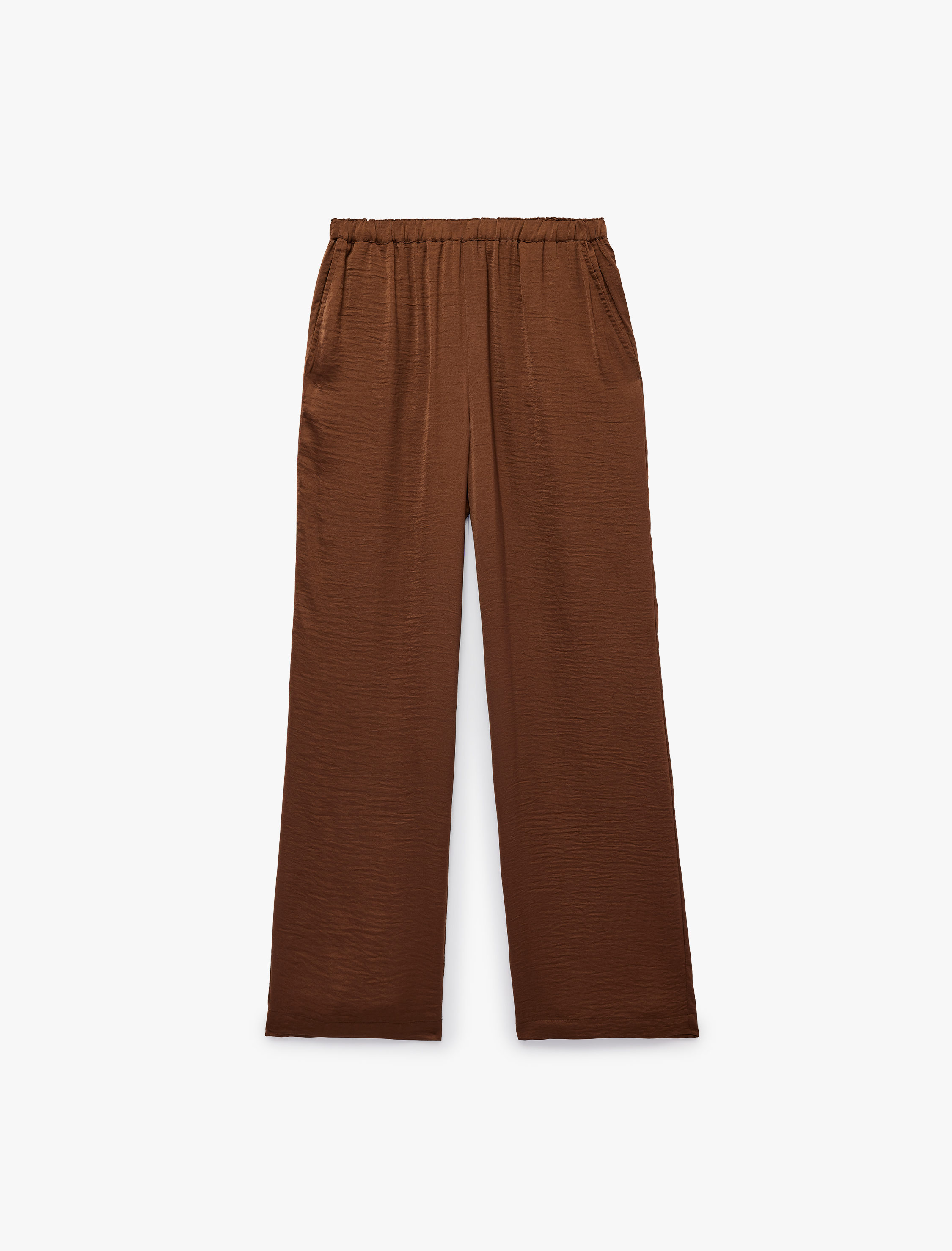   Aerobin Kumaş Beli Lastikli Cepli Geniş Paça Saten Pantolon