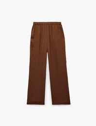 Aerobin Kumaş Beli Lastikli Cepli Geniş Paça Saten Pantolon