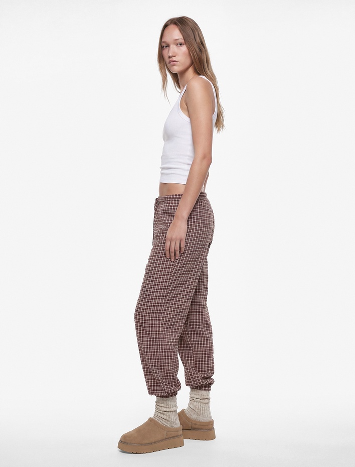  Balon Kesim Beli Lastikli Kareli Pijama Altı