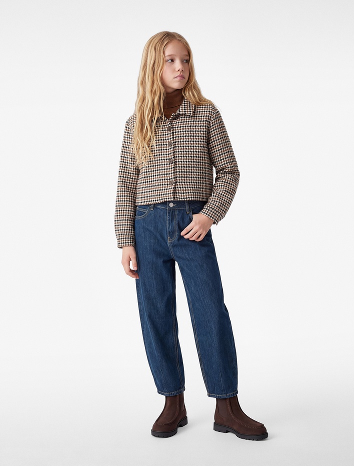 Kız Çocuk Barrel Denim Pantolon Cepli Pamuklu Bol Kesim
