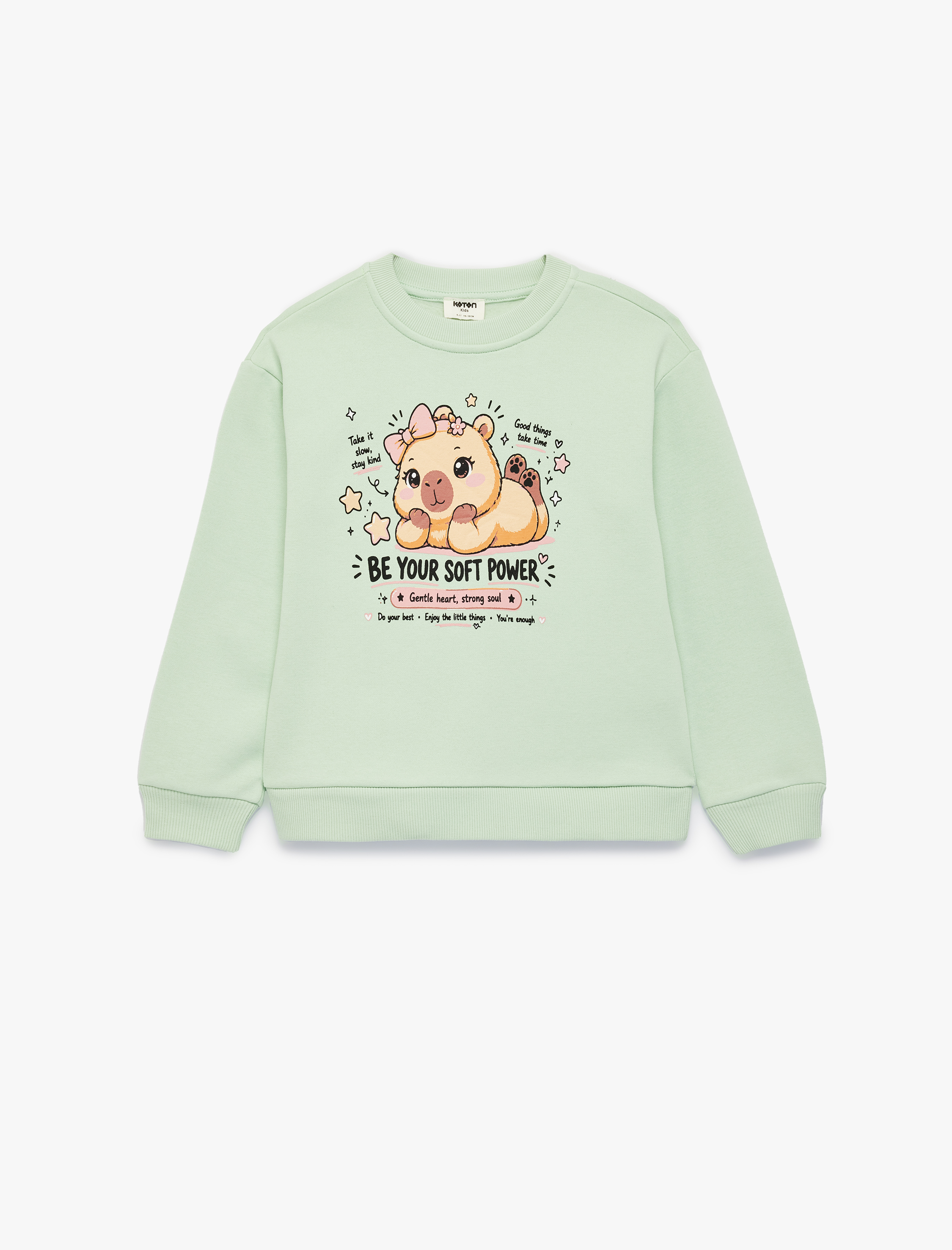  Kız Çocuk Hayvan Baskılı Şardonlu Bisiklet Yaka Uzun Kollu Sweatshirt