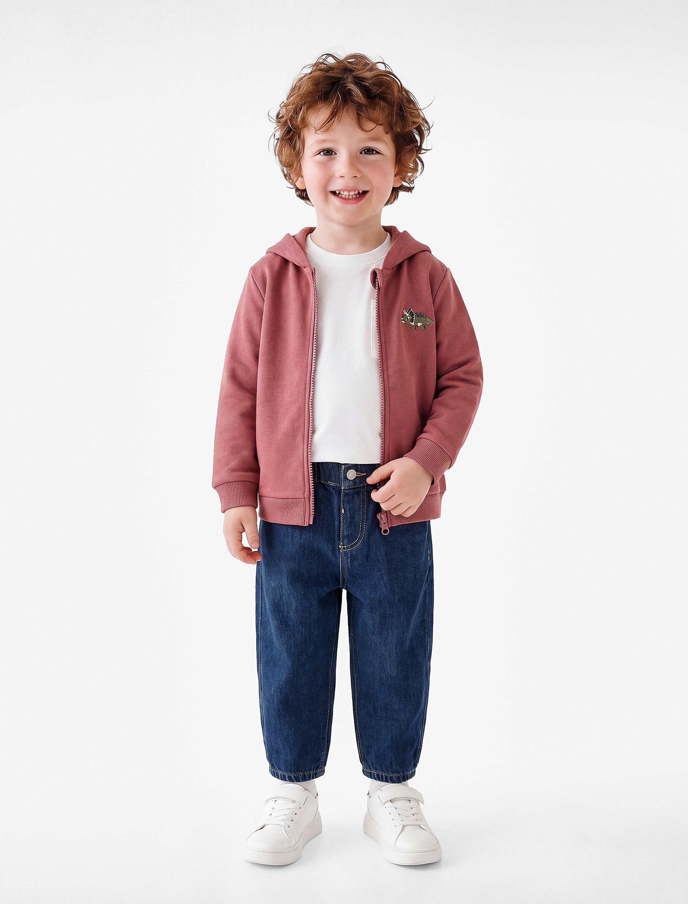  Erkek Bebek Uzun Kollu Baskılı Cepli Şardonlu Fermuarlı Kapşonlu Sweatshirt