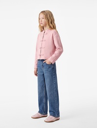 Süslü Düğmeli Uzun Kollu Mandarin Yaka Sweatshirt
