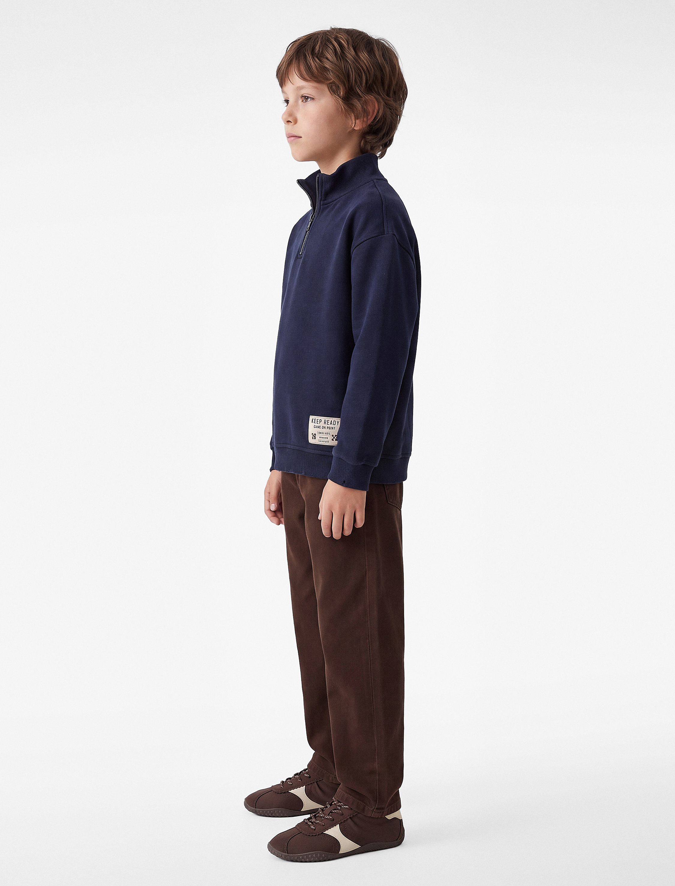  Erkek Çocuk Yarım Fermuarlı Uzun Kollu Dik Yaka Sweatshirt