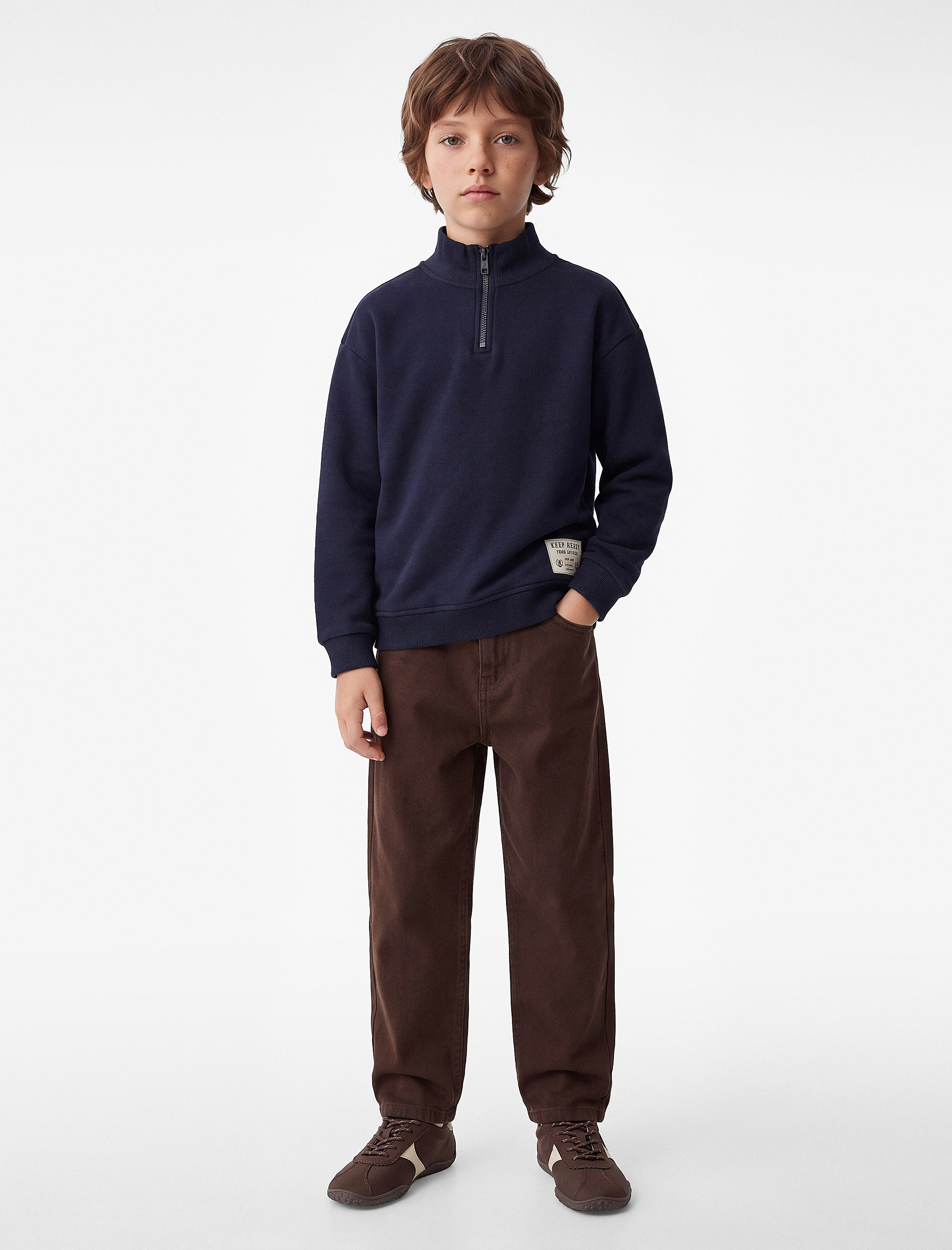  Erkek Çocuk Yarım Fermuarlı Uzun Kollu Dik Yaka Sweatshirt