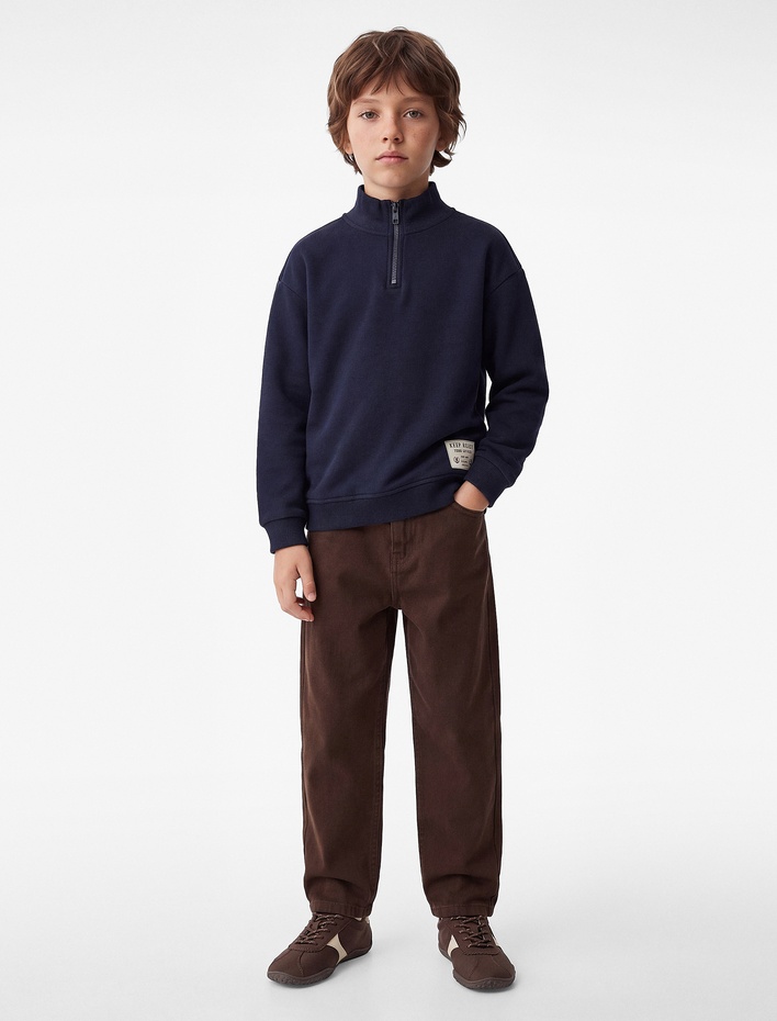 Erkek Çocuk Yarım Fermuarlı Uzun Kollu Dik Yaka Sweatshirt