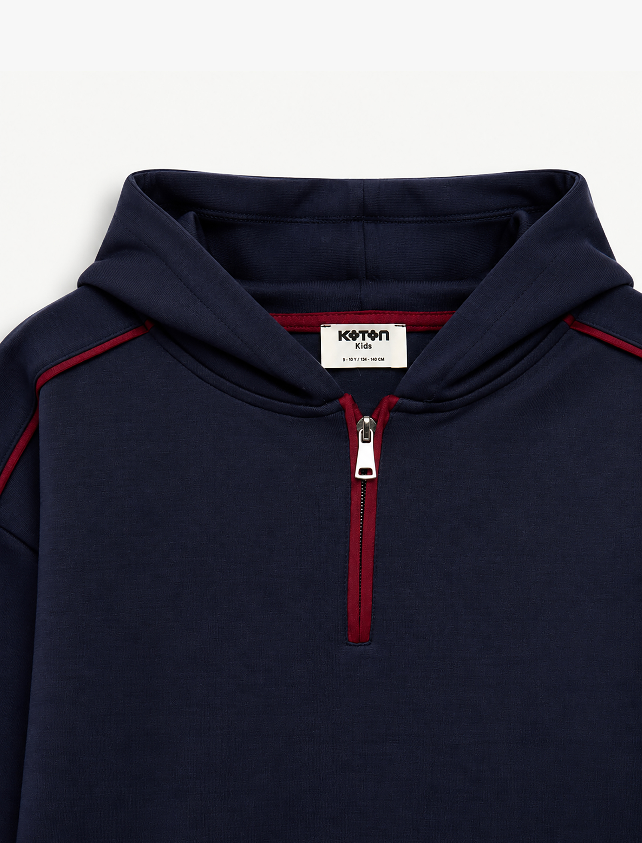  Kız Çocuk Biyeli Modal Kumaş Yarım Fermuarlı Uzun Kollu Kapüşonlu Sweatshirt