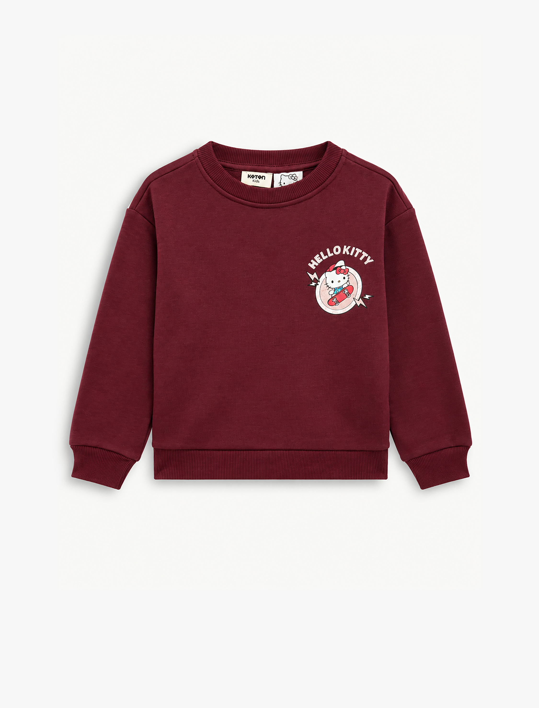  Kız Çocuk Hello Kitty Lisanslı Baskılı Şardonlu Bisiklet Yaka Uzun Kollu Sweatshirt