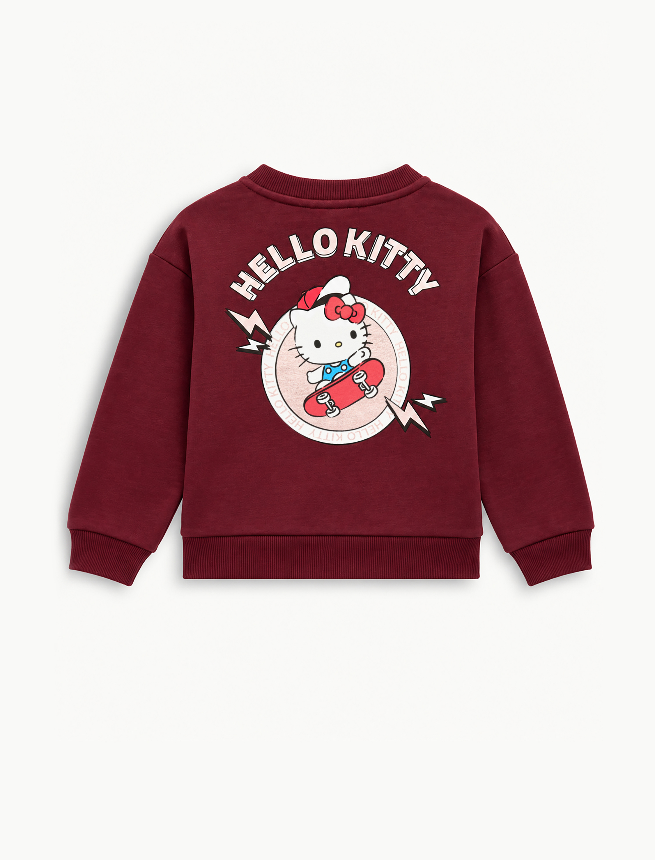  Kız Çocuk Hello Kitty Lisanslı Baskılı Şardonlu Bisiklet Yaka Uzun Kollu Sweatshirt
