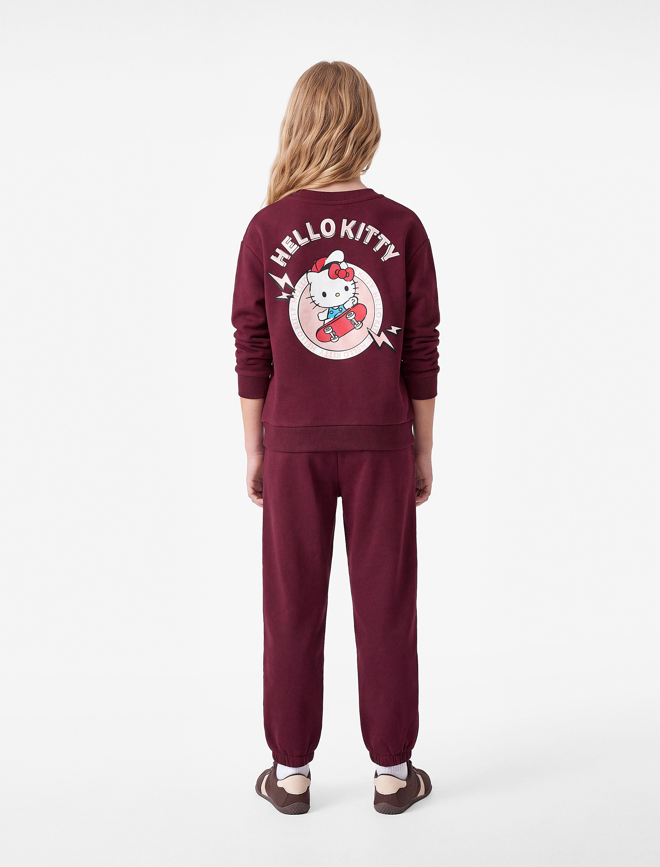  Kız Çocuk Hello Kitty Lisanslı Baskılı Şardonlu Bisiklet Yaka Uzun Kollu Sweatshirt