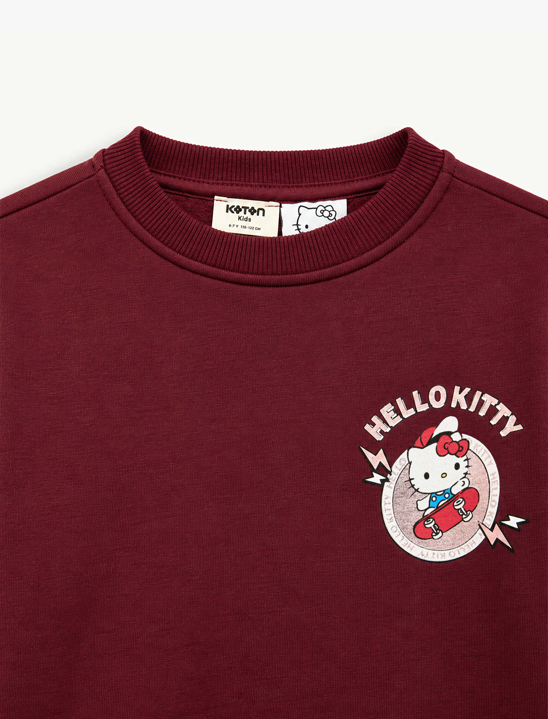  Kız Çocuk Hello Kitty Lisanslı Baskılı Şardonlu Bisiklet Yaka Uzun Kollu Sweatshirt