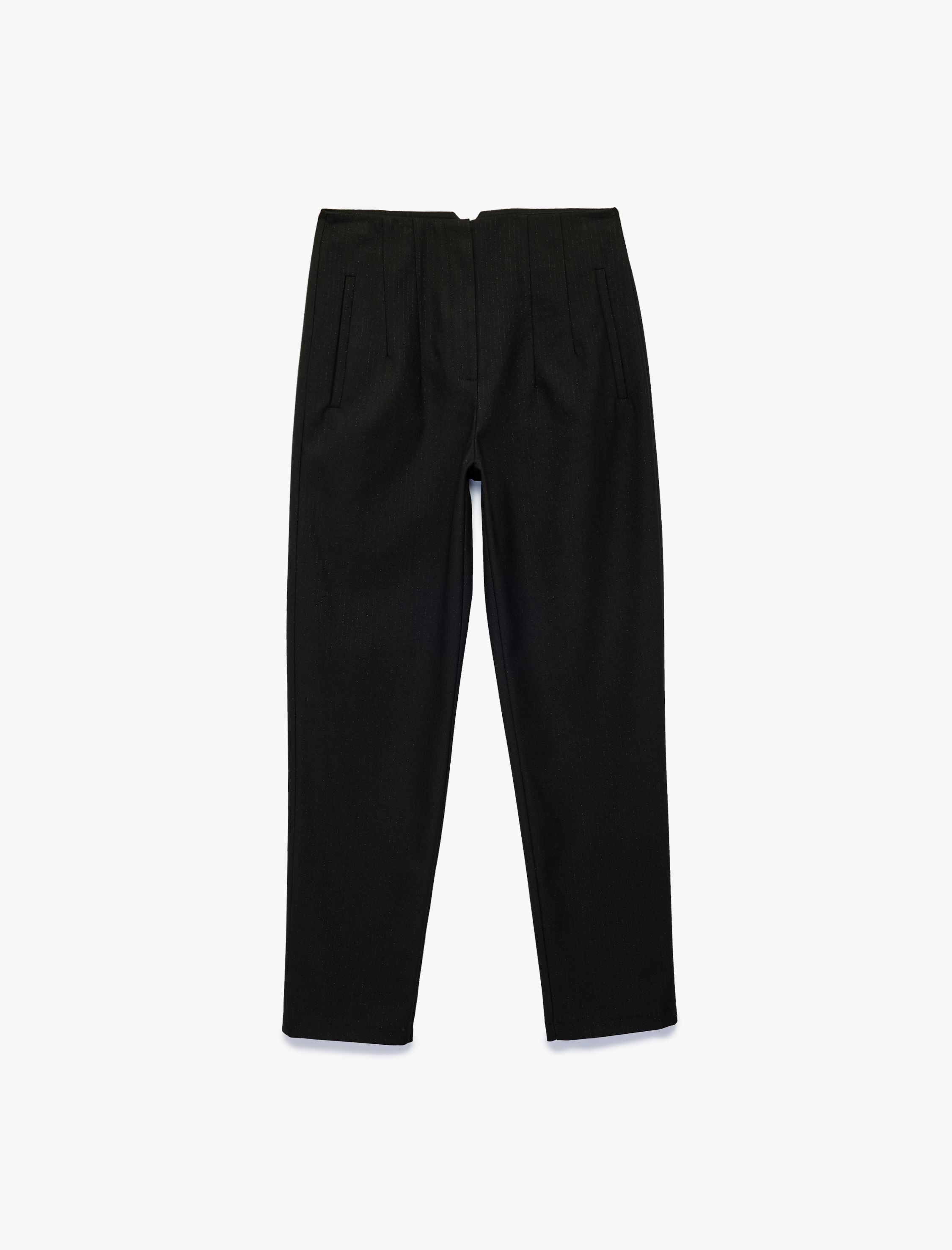   Ekstra Yüksek Bel Slim Fit Kısa Düz Paça Çizgili Pantolon