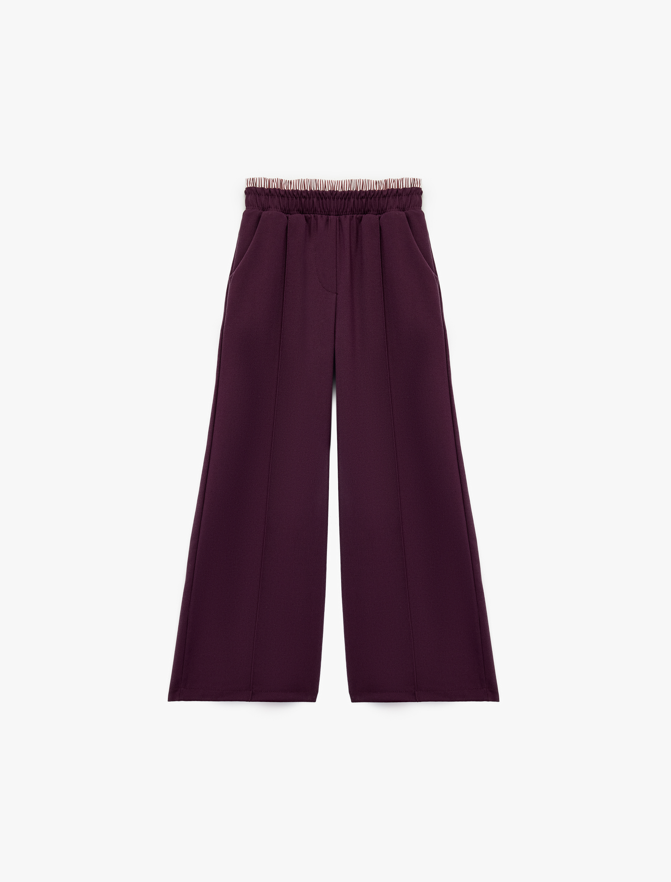  Kız Çocuk Beli Lastikli Cepli Viskon Karışımlı Geniş Paça Pantolon
