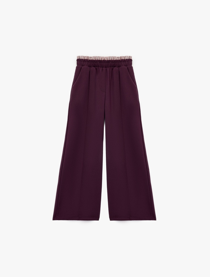 Kız Çocuk Beli Lastikli Cepli Viskon Karışımlı Geniş Paça Pantolon