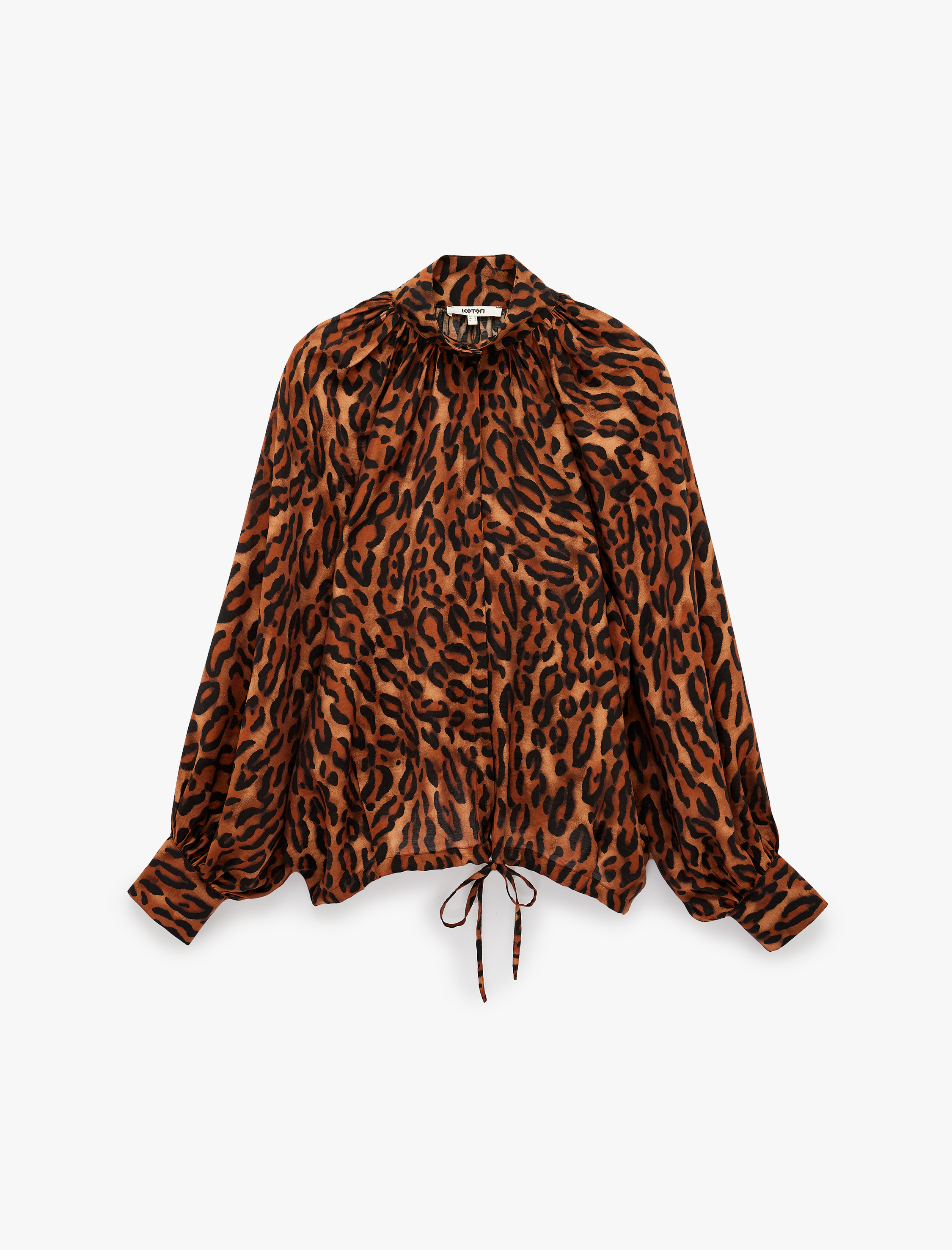   Uzun Kollu Leopar Desenli Dik Yaka Oversize Gömlek
