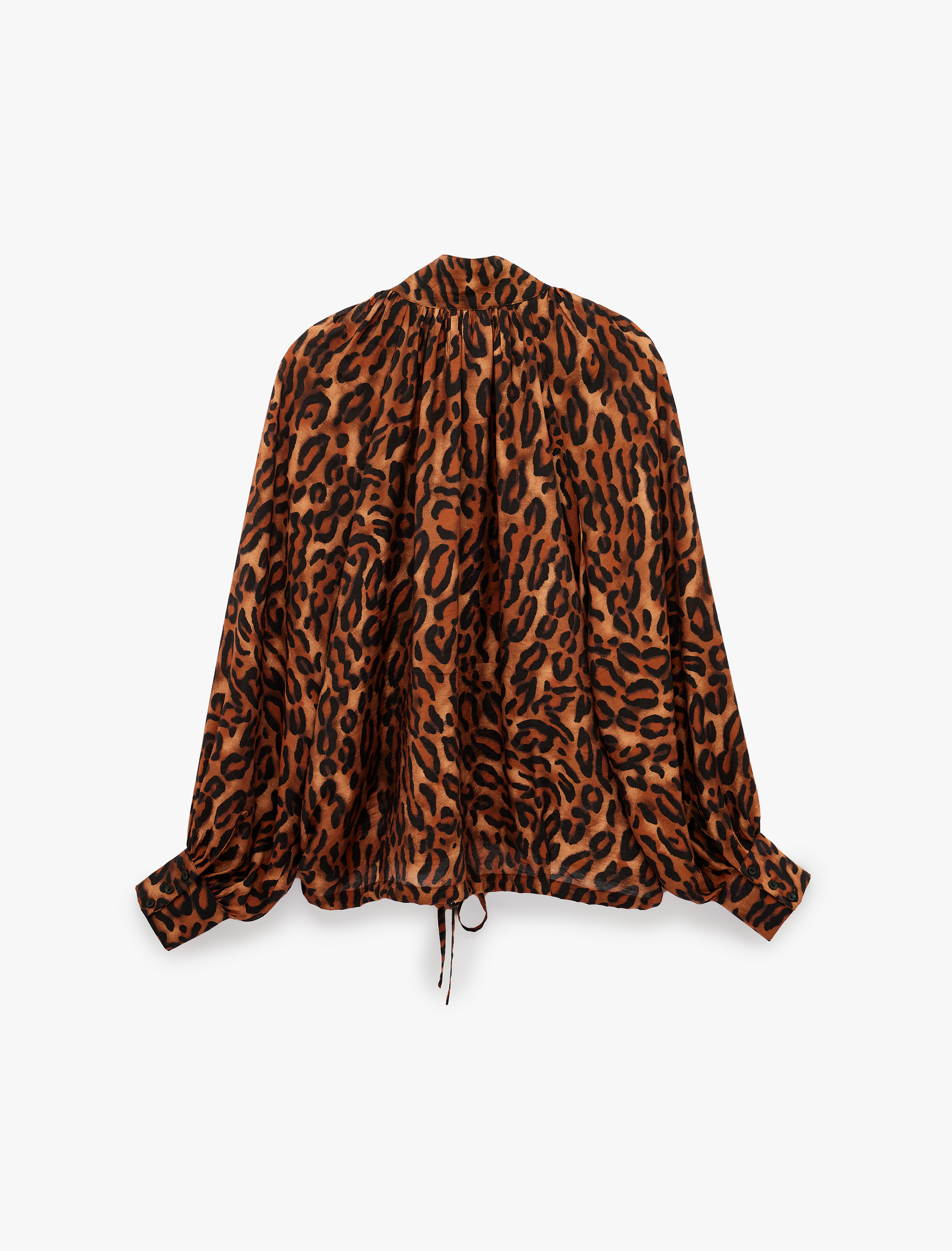   Uzun Kollu Leopar Desenli Dik Yaka Oversize Gömlek