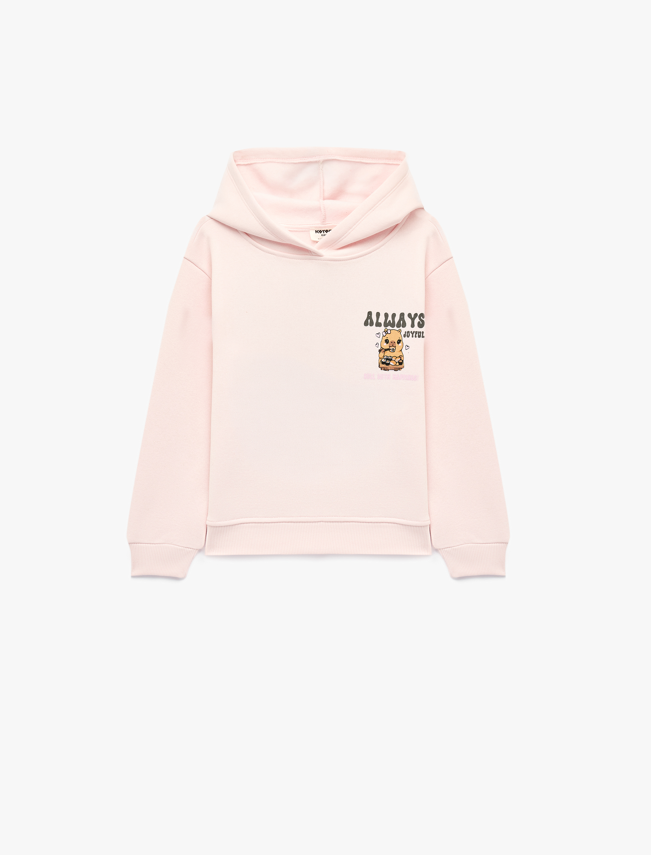  Kız Çocuk Üç İplik Şardonlu Kapşonlu Uzun Kollu Ayıcık Baskılı Sweatshirt