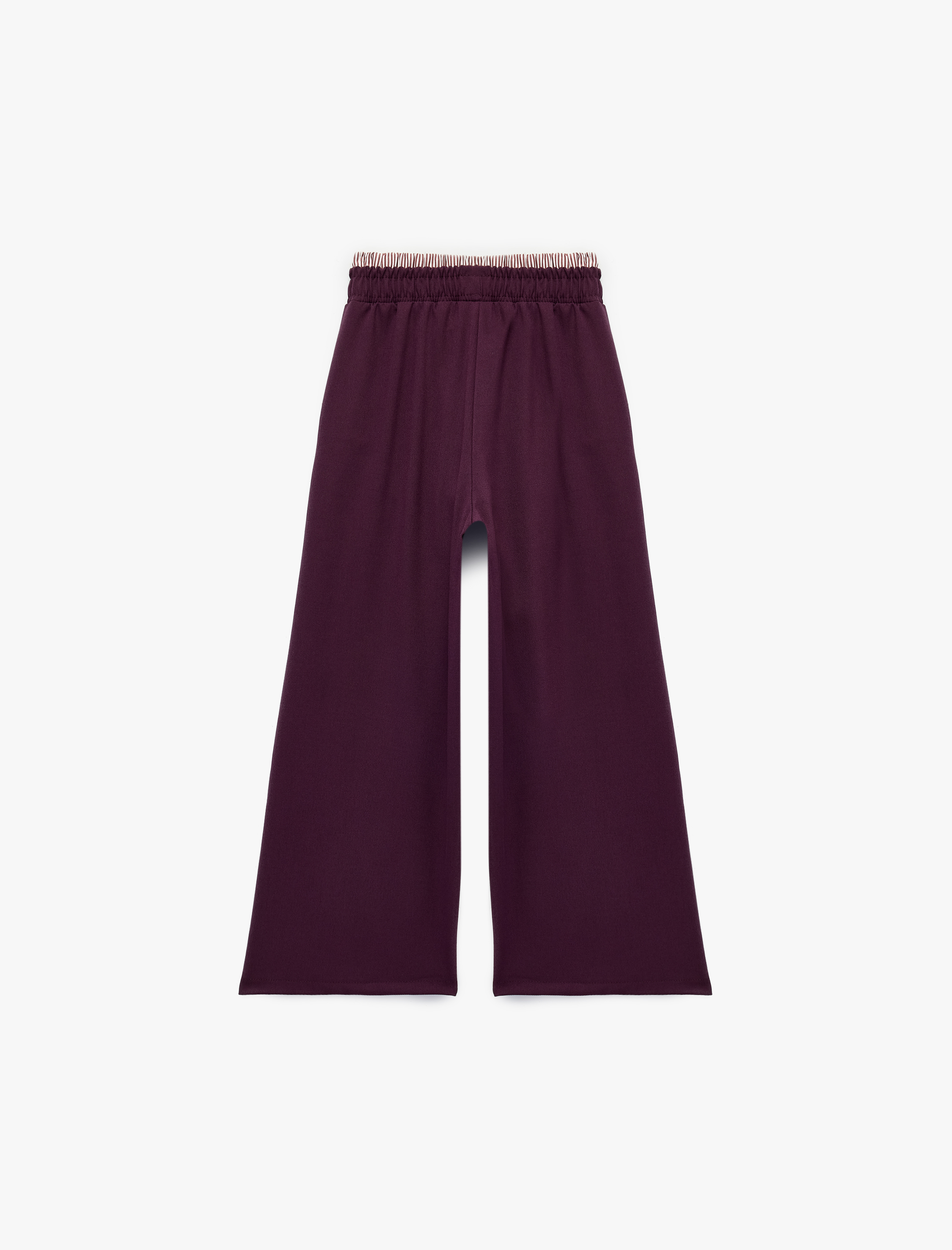  Kız Çocuk Beli Lastikli Cepli Viskon Karışımlı Geniş Paça Pantolon