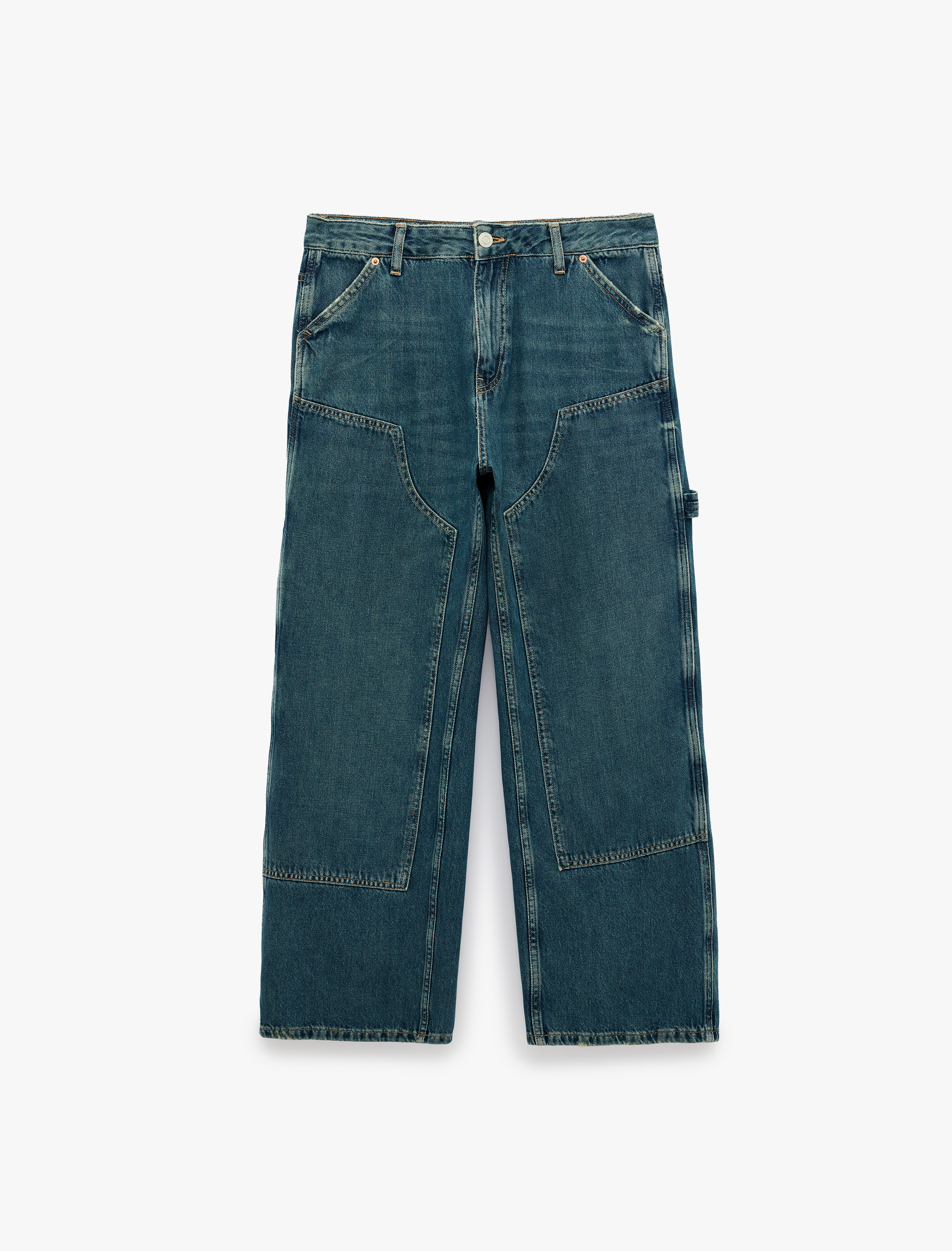   Pamuklu Dikiş Detaylı Cepli Normal Bel Carpenter Denim Pantolon
