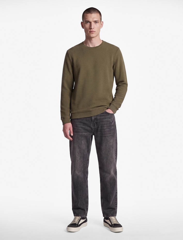  Pamuklu Uzun Kollu Dokulu Basic Bisiklet Yaka Sweatshirt