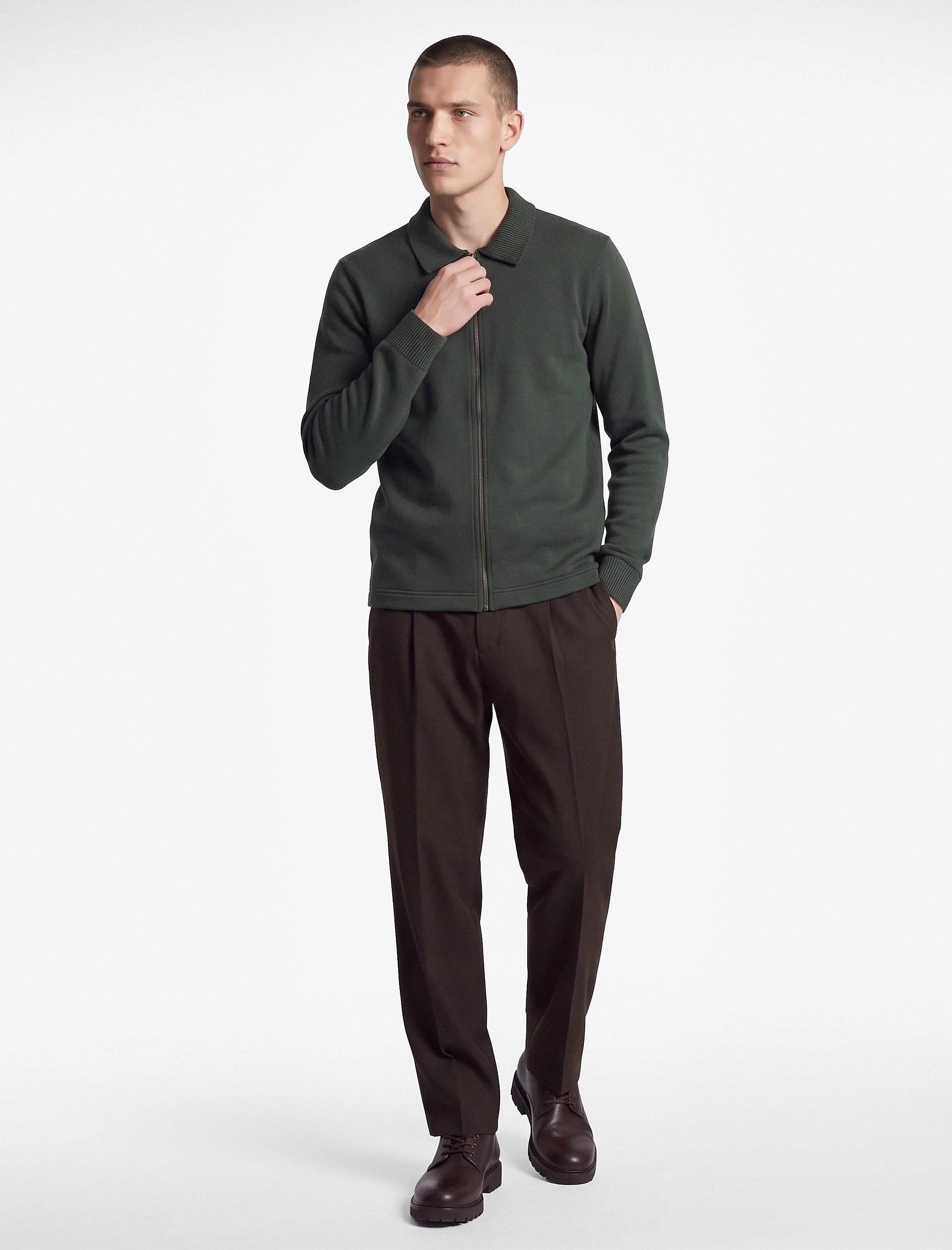   Şardonlu Yaka Uzun Kollu Regular Fit Fermuarlı Sweatshirt